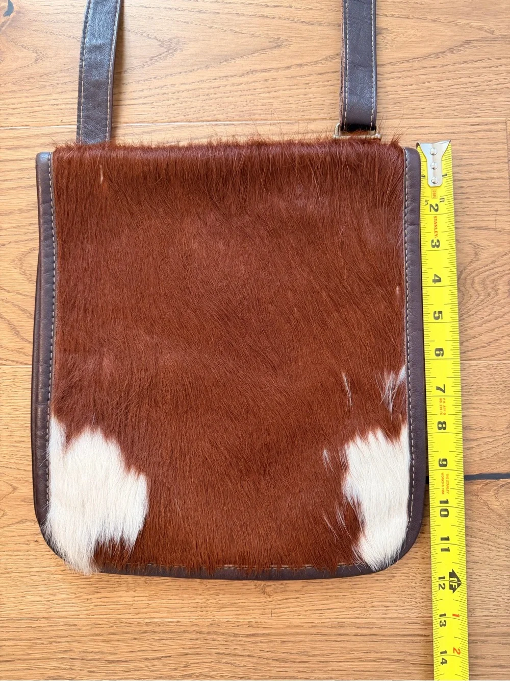 Leather-Trim Brown & White Cowhide Crossbody Bag
